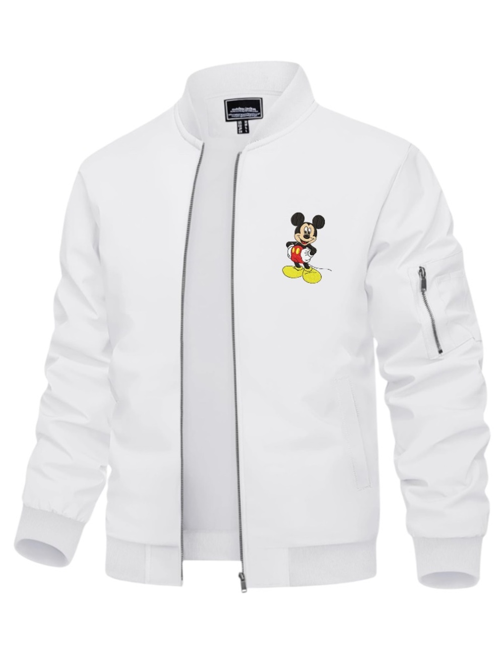 Men’s Mickey Mouse Embroidered Lightweight Bomber Jacket White